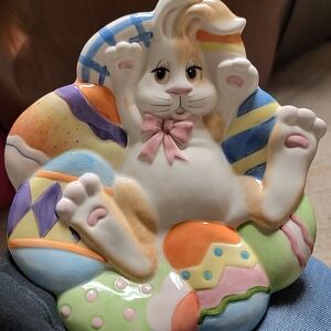 FITZ & FLOYD Easter Bunny Eggscapades Canape' Plate Dish